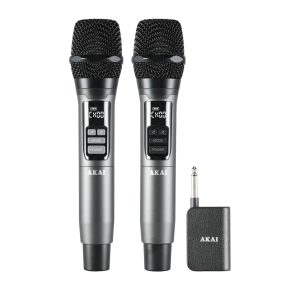 Akai AMD-350BT Σετ 2 Ασύρματα Μικρόφωνα Χειρός με Δέκτη, 2.4GHz (Ασημί/Μαύρο)